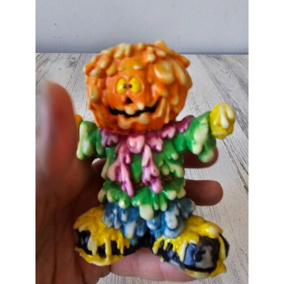 Vintage melted pumpkin scarecrow candle holder stick Halloween decor unique - Picture 2 of 8